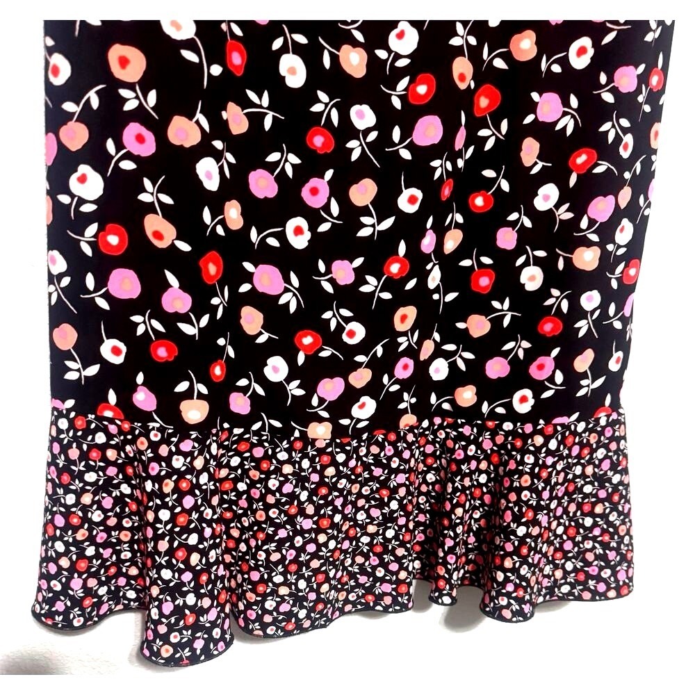 Talbots Floral Shift Midi Dress Size 8 Black Pink Cottage-core Romantic Garden - Picture 7 of 8
